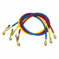YELLOW JACKET Hose: 14 in Lg, Blue/Red/Yellow, Nylon, 3 Hoses, Ball Valve (MPN 29485)