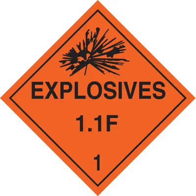 BRADY 63340 Explosives 1.1 F 1 Placard, 10 3/4 in x 10 3/4 in - Class 1: Explosives