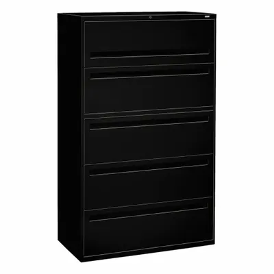 HON Lateral File Cabinet with Drawer: Black, 5 Drawers, 64 1/4 in Overall Ht - Lateral File Cabinets