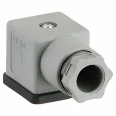 Plastic wire connector plug compatible with Solenoid A. Used to connect wiring to solenoid-operated valves in hydraulic and pneumatic manifold systems.
