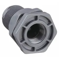 This PVC through-wall fitting features a 3/4 in female NPT threaded inside connection and an FKM gasket. Designed for bulkhead tank installations, it provides a leak-proof seal for fluid transfer through tank walls. Suitable for applications requiring chemical resistance and corrosion protection