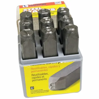 C.H. HANSON Hand Stamp Kit: 0 to 8 (With 6 Serving as 9), 1/2 in Character Ht, 4 in Shank Lg - Round-Face Number Stamps