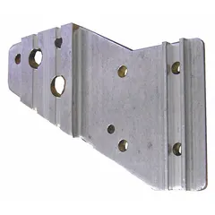 Left-hand wheel bracket for material handling equipment. Designed for use with B & P Manufacturing model A12-B10-CA1-D12-NA. Supports and guides wheels in industrial conveyor or cart systems.