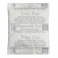 Desiccant Bag: 2 1/8 in Wd, 2 1/2 in Lg, 0.03 cu ft Area Protected, 12 g Desiccant Bag Size, 700 PK (MPN 1/3PLDES700)