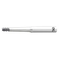 Solid carbide corner-radius end mill with pencil-neck geometry for deep cavity milling in hardened materials. Features WXS coating for wear resistance, 3 flutes, 2 mm diameter, 3 mm length of cut, and 0.5 mm corner radius to strengthen cutting edge and reduce chipping. Suitable for finishing operations in die and mold work and high-hardness steel applications