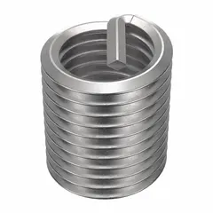 This free-running tanged helical insert is used to repair or reinforce tapped threads in metal components. Constructed from 18-8 stainless steel, it features a 7/8"-9 right-hand coarse thread and an overall length of 1 5/16 in. Typical applications include engine blocks, industrial machinery, and heavy equipment where thread restoration is required.