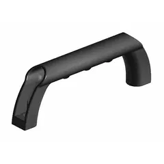 Standard handle made of black polyamide with an unfinished finish. Features a drop-in mounting type and does not include fasteners. Suitable for use on industrial enclosures, machinery doors, and panel applications where corrosion resistance and non-conductive hardware are required.