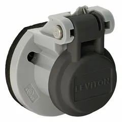 Black lift cover for single-pole receptacles, compatible with Series 15 receptacles rated up to 150 A. Protects the receptacle when not in use and lifts for plug insertion. Suitable for industrial environments where receptacles need shielding from dust and debris.