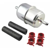 In-line fuel filter with 1 15/16 in outside diameter and cellulose media. Includes (2) hoses and (4) clamps. Used in fuel systems to remove contaminants from diesel or gasoline