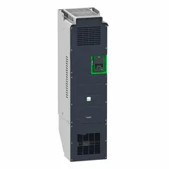 The SCHNEIDER Altivar ATV900 drive (MPN ATV930D75M3C) is a compact variable frequency drive with three-phase input and output, rated at 100 hp. It features IP21 protection and no bypass, suitable for controlling speed and torque of three-phase induction motors in applications such as pumps, fans, and conveyors. Color: Black/Green.