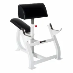 Single-station chest machine with steel frame, powder coated in gray and black, and vinyl upholstery. Overall length 40 in. Suitable for strength training in commercial fitness environments.