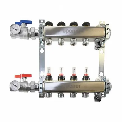 UPONOR Stainless Steel Branch Manifold, 1 1/4 in x 3/4 in, 1 Inlet 1 Outlet - Plumbing & Heating Branch Manifolds