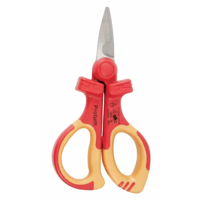 WIHA Electricians Scissors: Ambidextrous, 6 1/4 in Overall Lg, Straight, Steel - Insulated Scissors