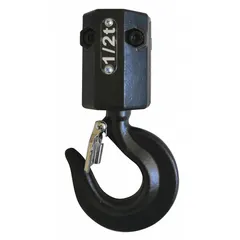 This lower hook assembly is a replacement component for electric chain hoists with a compatible load capacity of 1,000 lb. It is used to attach and lift loads in material handling operations such as manufacturing, warehousing, and assembly lines.