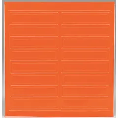 Reflective orange vinyl labels for hard hats, measuring 4 inches wide. Each pack contains 16 labels. Suitable for identifying personnel in industrial environments where visibility in low-light conditions is required.