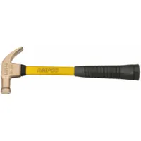 Curved Claw Hammer: Aluminum Bronze, Ribbed Grip, Fiberglass Handle, 1 lb Head Wt, 14 in Overall Lg (MPN H-20FG)