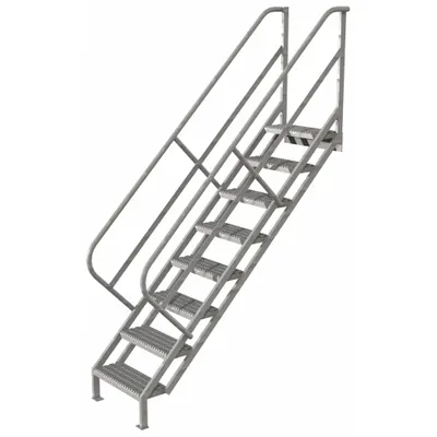 TRI-ARC Portable Stairs: 9.5 ft Overall Ht, Steel, 450 lb Load Capacity, Perforated - Steel Stairs