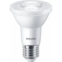 PHILIPS PAR20 LED lamp with medium screw (E26) base, 5.5W, 120V. Features selectable color temperature of 2200K or 2700K, clear finish, and shatter-resistant construction. Dimmable. Suitable for accent and directional lighting in track, display, and recessed fixtures.
