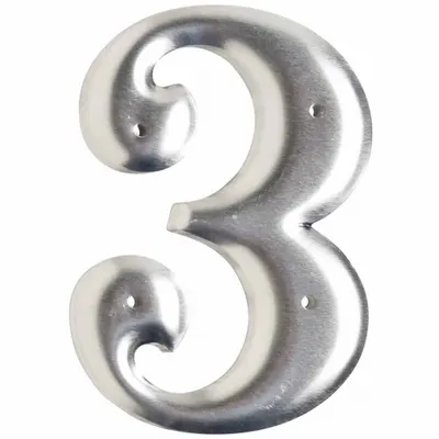 BRADY Number Label: 3, Silver, 3 in Character Ht, 2 in Overall Wd, Uppercase - Utility Pole Marking Numbers