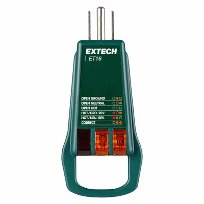 EXTECH Receptacle Tester: 110 V AC to 125 V AC, 5-15P, Std, Light - Receptacle Testers