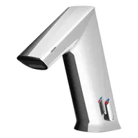 Brass construction with chrome finish. Battery-powered single-post sensor faucet with integral spout mixer. Flow rate 1.5 gpm. Suitable for touch-free handwashing in commercial restrooms