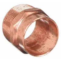 Wrot copper adapter with cup end for soldering to 1 1/4 in CTS copper tube and male NPT threads for connection to threaded pipe or fittings. Used in drain, waste, and vent systems for transitioning between copper tubing and threaded connections