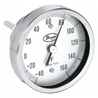 DWYER Min/Max Dial Thermometer: -40°F to 160°F to -40°C to 71.1°C, +/- 2% Accuracy, 3 in Dial Dia (MPN BTM3904D)