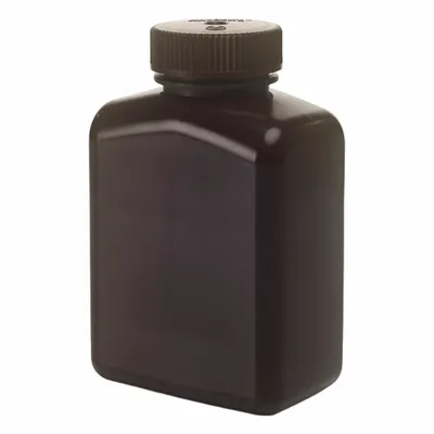 NALGENE Laboratory Bottle: 500 mL, 16 fl oz, HDPE, Amber, 48 mm Screw Closure Size - HDPE Rectangular Lab Bottles