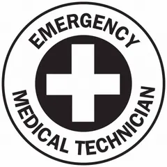 2-inch diameter, non-reflective hard hat label with English text. Supplied as a 4-pack. Used to identify Emergency Medical Technician personnel on hard hats in industrial or emergency response settings.