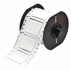 Precut sleeve label roll made of polyolefin with a white matte finish. Each label measures 1 in x 2 in and is designed for 2 AWG wire gauge. Compatible with the i3300 printer series. Used for permanent wire and cable identification in control panels, electrical installations, and maintenance applications.