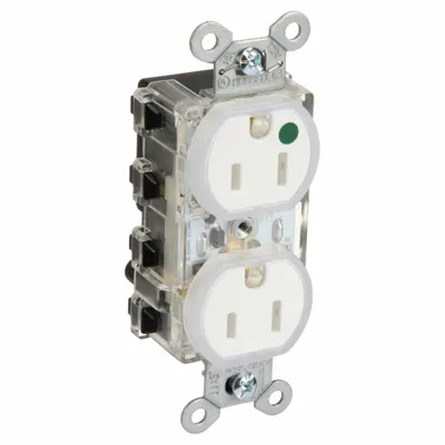 HUBBELL Snapconnect receptacle: Hospital Grade, Duplex, 5-15R, White, 125V AC, 15 A - General Purpose Receptacles
