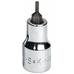 This security hex bit socket features a 3/32 in tip size and 3/8 in drive, SAE. It is designed for use with tamper-resistant security hex fasteners in applications where standard hex bits cannot engage. The replaceable insert allows for extended tool life.