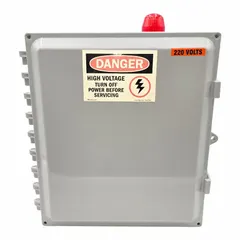 Single-phase pump control panel for 120/208/240V AC, 6 to 10 A. Features vertical float switch, demand-dose dosing, non-reversing operation, audio alert output, and Wi-Fi connectivity. Suitable for sump, effluent, or wastewater pump control applications.