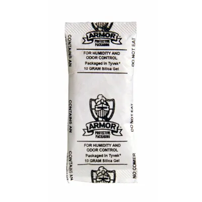 ARMOR PROTECTIVE PACKAGING Desiccant: 1 1/2 in Wd, 3 1/4 in Lg, 0.3 cu ft Area Protected, 10 g Desiccant Bag Size - Tyvek Desiccant Bags