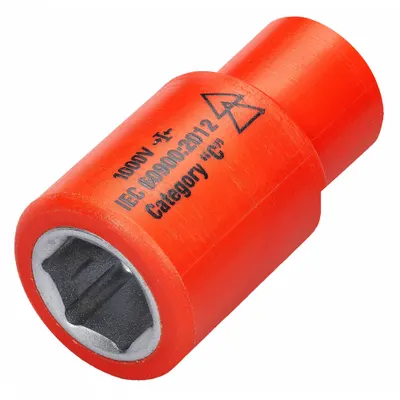 ITL Insulated Socket: 1/4 in Drive Size, 12 mm/15/32 in Socket Size, 1 5/8 in Overall Lg - 1/4" Drive Metric Insulated Hand Sockets