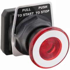 This mushroom-head push-button operator from Dayton features a maintained action, remaining in the actuated position until manually reset. The non-metallic construction suits industrial control panels requiring a latching signal. With a 30 mm mounting size, it is used for start or stop functions in manufacturing and automation environments.