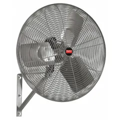 This Dayton industrial wall-mount fan features a 30-inch blade diameter and a 1/2 hp motor operating on 115V AC. It offers two speeds and oscillating functionality for broad air distribution. Designed for wall mounting, it is suitable for facility ventilation in warehouses, factories, and workshops.
