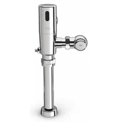 Electric automatic flush valve with exposed top-spud piston design. Delivers 1.1 gallons per flush. Suitable for commercial restroom applications requiring touch-free operation.