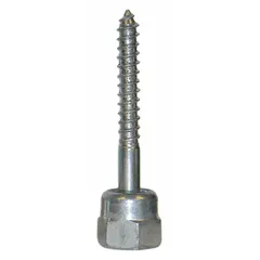 Steel rod hanger with zinc plating for suspending threaded rod from wood structures. Features a 1/4 in screw size and 2 in overall length with external hex drive for vertical mounting. Supplied in a 25-pack.