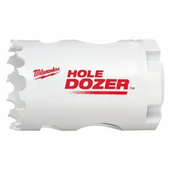 This bi-metal hole saw cuts through wood, metal, and plastic. With a 1 3/8 in diameter and 3.5 teeth per inch, it is suited for general construction, electrical, and plumbing work. Maximum cutting depth is 1 5/8 in. Arbor not included.