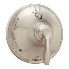 Trim kit for CPV-PB-DV Speakman shower valves. Includes a zinc handle and a circular plastic trim plate with a nickel finish. Used to complete valve installation in bathroom showers.