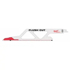 Bi-metal reciprocating saw blade with 4 teeth per inch, 12-inch length, and 0.2-inch thickness. Rigid design enables straight cuts in drywall and plaster with reduced vibration and chipping. Suitable for plunge cutting in wallboard and similar materials.