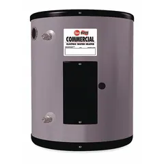 Single-phase, 10-gallon electric water heater with 2000 W power and 277 V. Delivers 20 gph recovery at 40°F rise. Height 22.87 inches. Suitable for point-of-use hot water supply in small commercial spaces such as offices, break rooms, or light industrial facilities.