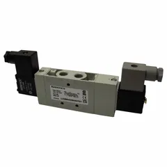 This AVENTICS L2 series directional control valve is a double solenoid, four-way, three-position valve with an open center and solenoid return. It features a locking mechanism and is designed for pneumatic control applications, commonly used to direct airflow in actuators and cylinders within industrial automation systems.