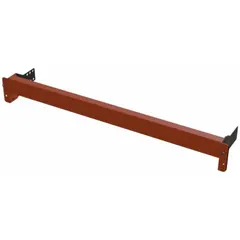 This 16-gauge steel load stop beam with polyurethane finish in orange measures 120 in x 2 1/2 in x 3 1/2 in. It is designed for use in pallet rack systems to secure loads and prevent pallets from being pushed off the back during loading or retrieval.