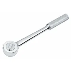 This standard-head ratchet features a reversible, round head design with a chrome finish. The 15-inch overall length provides leverage, while the 7.5° minimum arc swing enables use in confined spaces. Suitable for tightening and loosening fasteners in automotive, industrial, and mechanical applications.