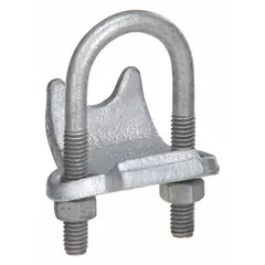 This right angle beam clamp is made of iron with an electroplated silver finish. It features a clamp-on mounting style for 1-1/2 in threaded rod, with a thread size of 1-1/2". Complies with ASTM B695-85. Used to mount conduit, pipe, or cable to structural beams in industrial and commercial settings.