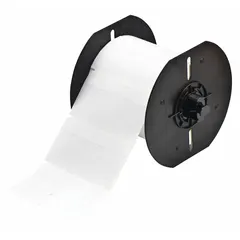 Vinyl, white matte wraparound label for permanent wire and cable identification. Designed for 8 AWG to 2 AWG wire gauge. Compatible with i3300 printer series; requires B30-R4300 ribbon. Used in industrial panel building, electrical maintenance, and OEM assembly.