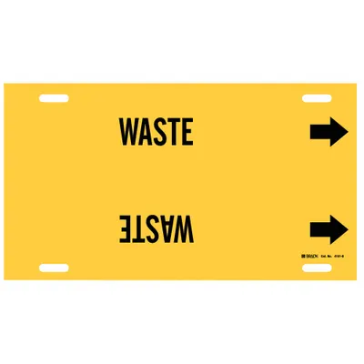 BRADY Pipe Marker: Waste, Yellow, Black, Fits 8 to 9 7/8 in Pipe O.D., 1 Pipe Markers - Waste Strap-On Pipe Markers