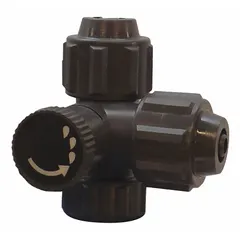 This bleed valve assembly features a polypropylene body with 1/2-inch tube inlet and discharge connections. It is used to vent air or gas from fluid lines in metering and dosing systems. Compatible with Pulsatron LPH7SA-PTC3-XXX model.